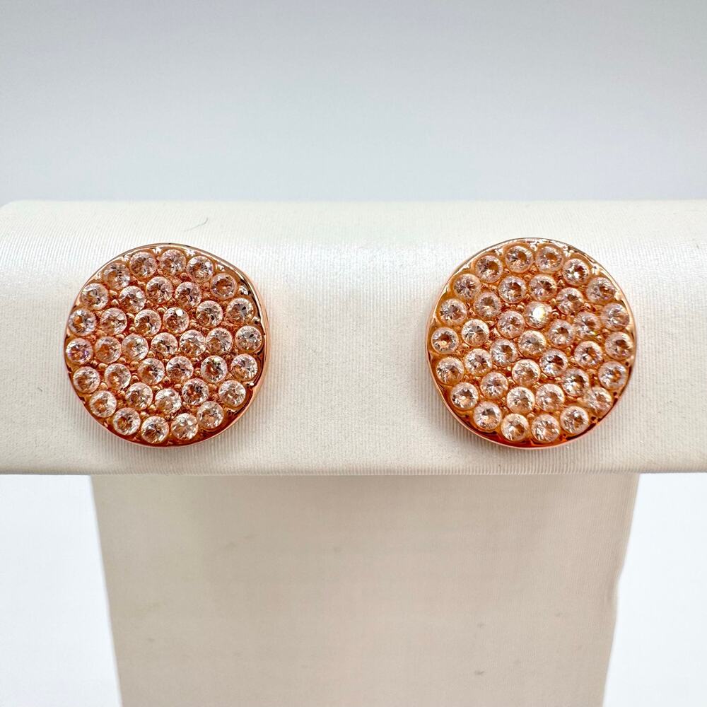 Kate Spade Pave Disc Stud Earrings in Rose Gold Tone Signed Glam Sparkling